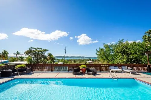 Vistas De La Bahia bay-view hotel with hillside balconies overlooking the water in Boquerón, Puerto Rico.