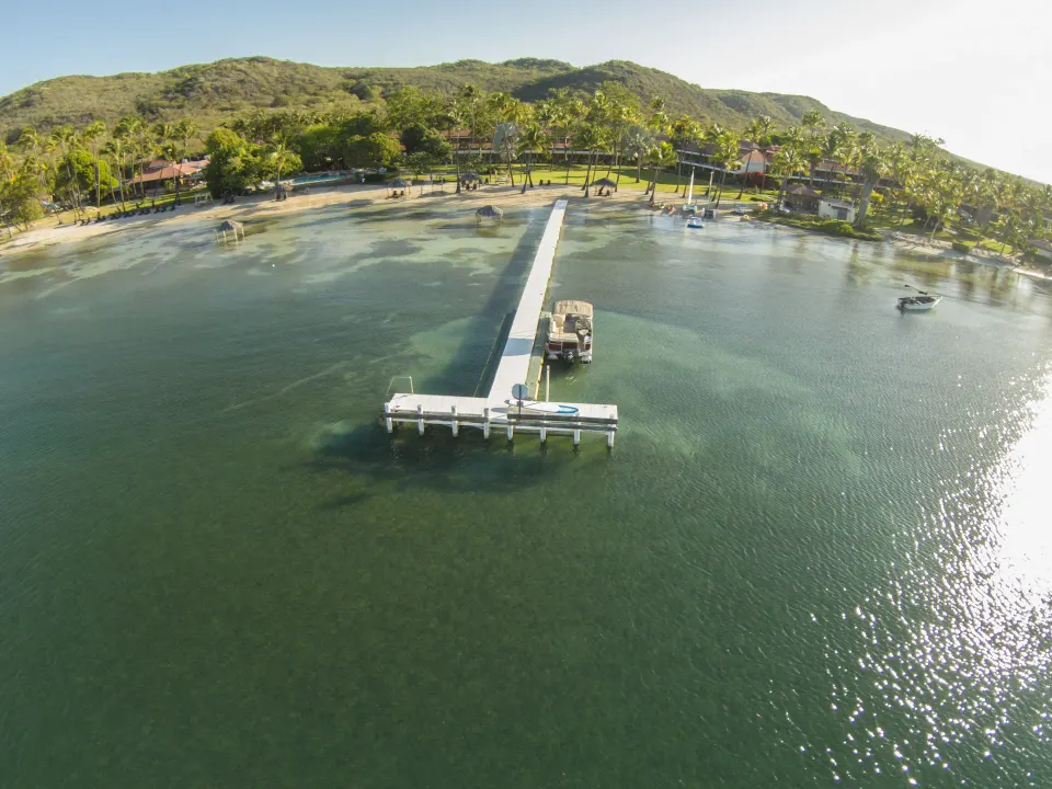 Aerial view of the pier and shoreline at Copamarina Beach Resort & Spa.