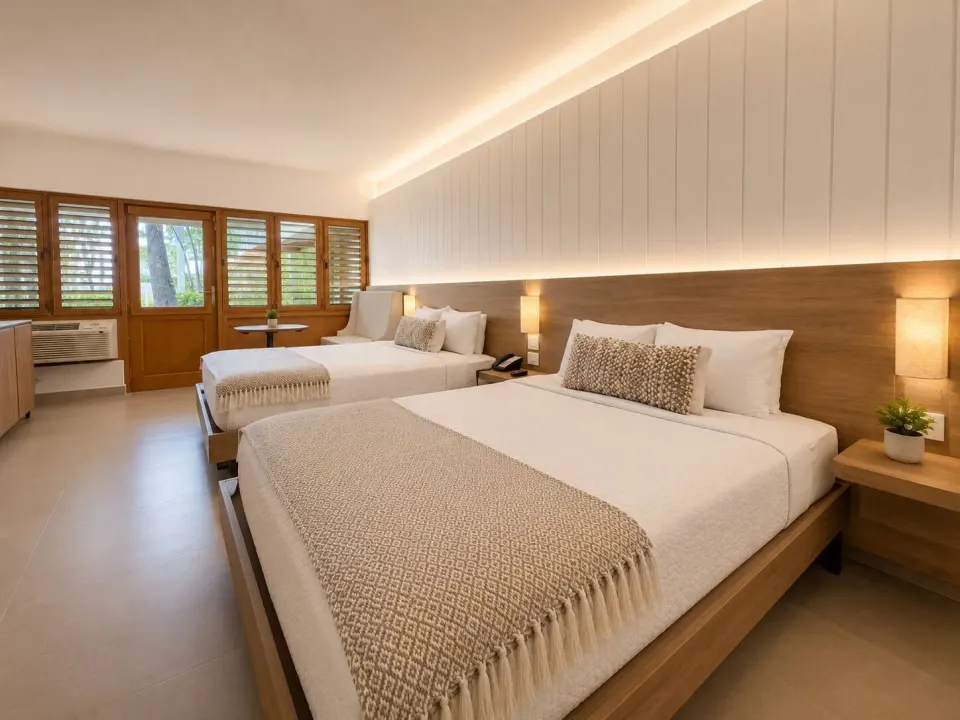 Ocean View Room with two beds and wood shutters at Copamarina Beach Resort & Spa.