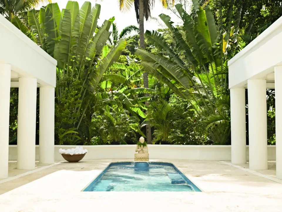 Small spa pool surrounded by tropical greenery at Couples Tower Isle.