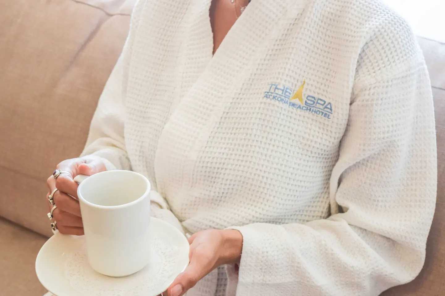 Spa robe and cup at Courtyard King Kamehameha's Kona Beach Hotel.