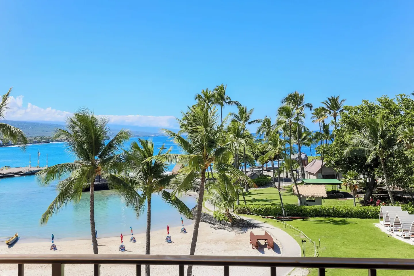 Oceanfront balcony view from a suite at Courtyard King Kamehameha's Kona Beach Hotel.