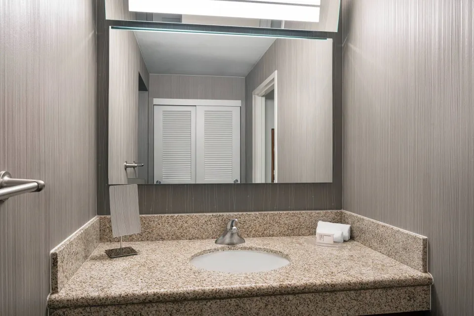 One-bedroom suite bathroom vanity at Courtyard Maui Kahului Airport.