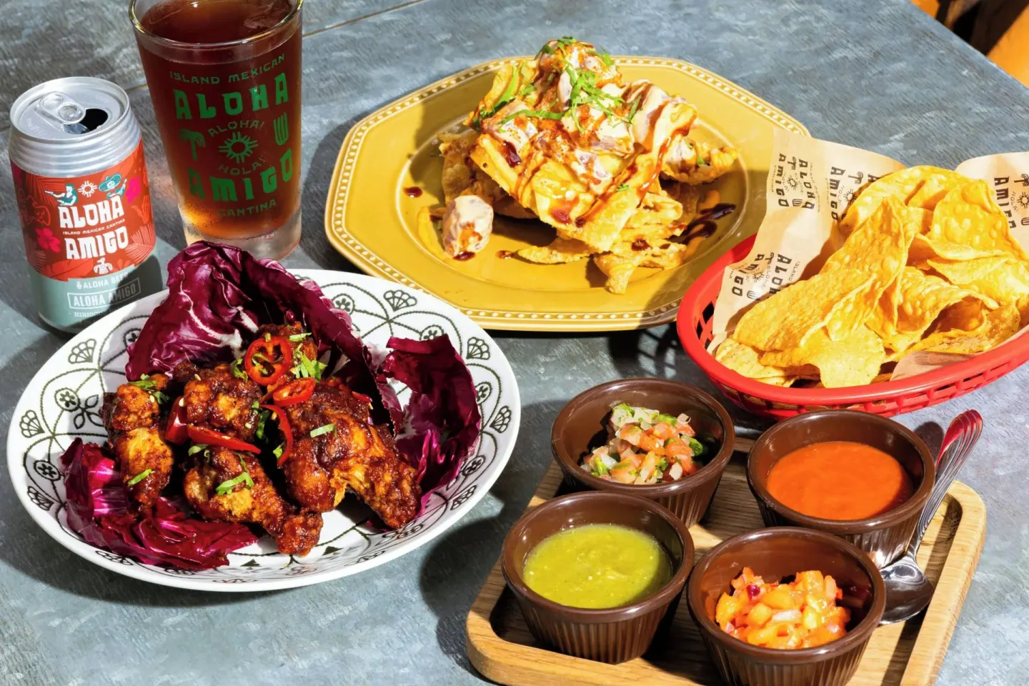 Island-Mexican dishes and drinks from Aloha Amigo at Courtyard Waikiki Beach.