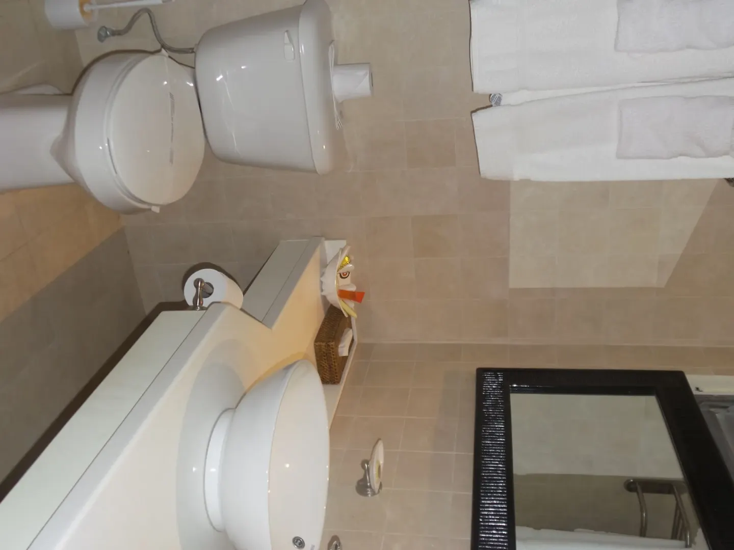 Superior Room garden-view bathroom with sink, toilet and mirror at Coyaba Beach Resort.