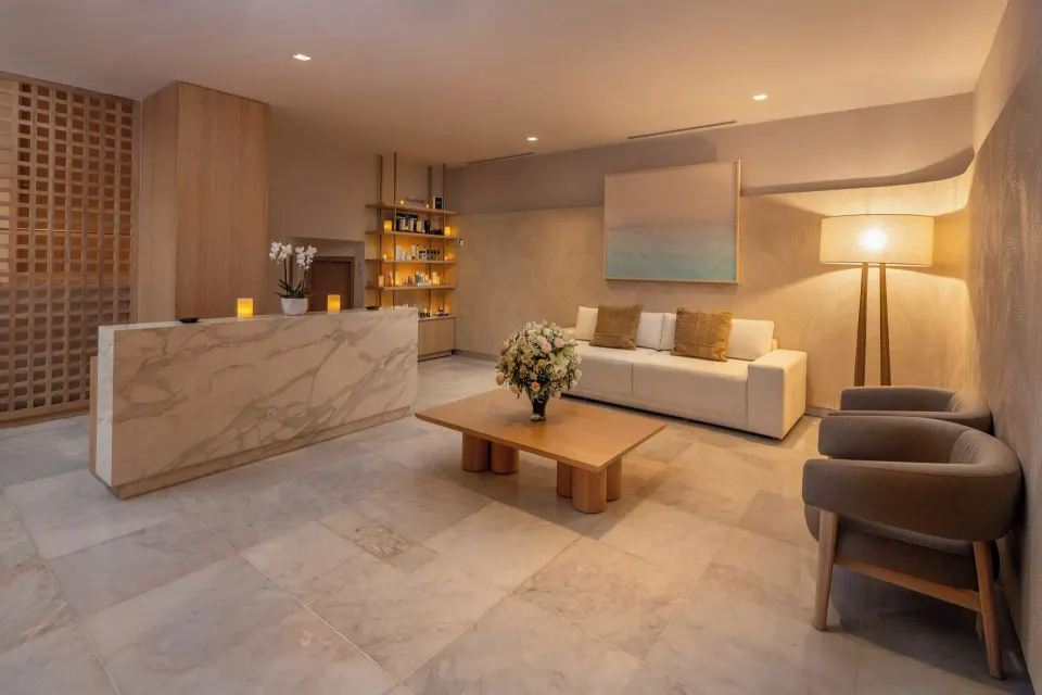 Spa reception and relaxation lounge area at Cozumel Palace