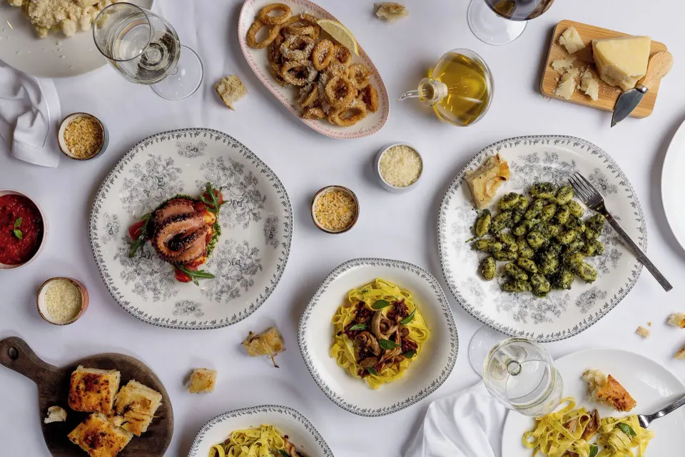 Assorted Italian dishes on a table at Cozumel Palace