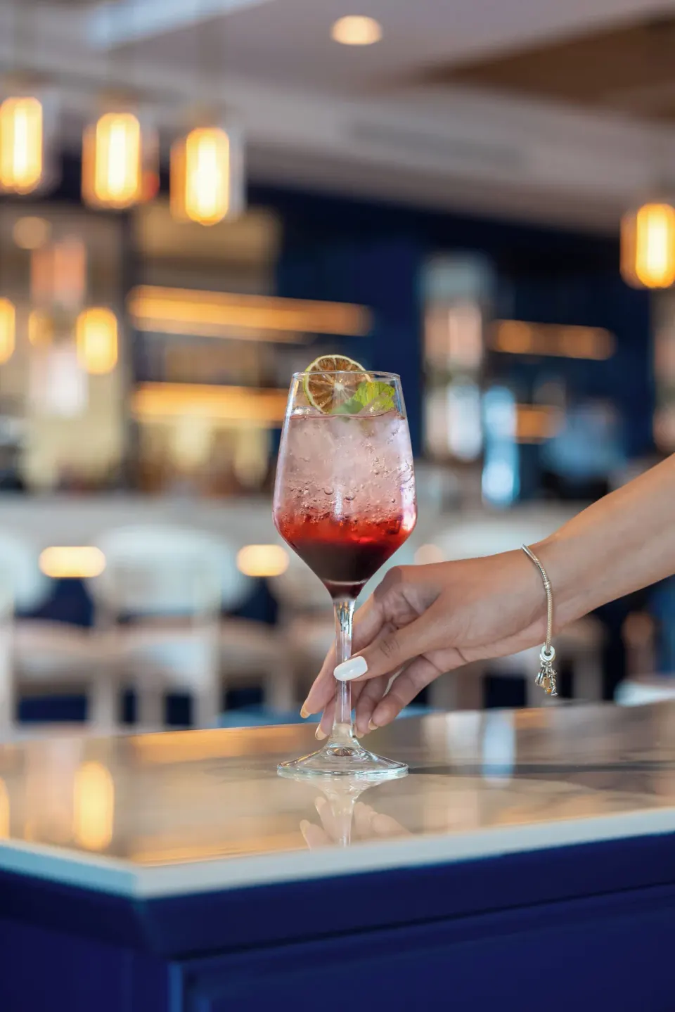 Refreshing cocktail served at the bar at Cozumel Palace