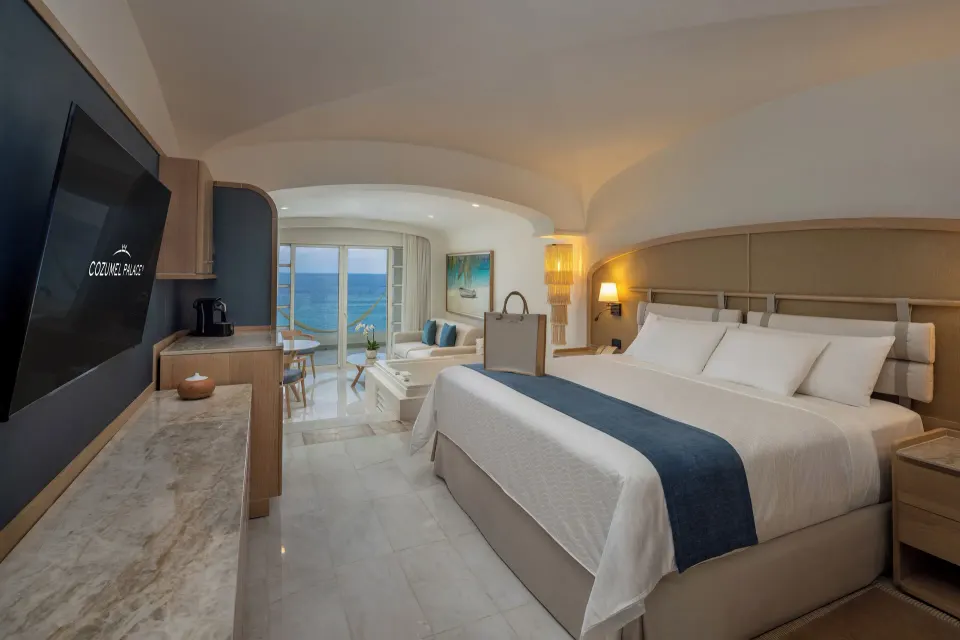 Superior Honeymoon Suite Ocean Front with king bed and ocean view at Cozumel Palace