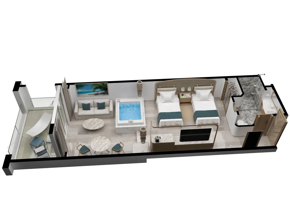 Floor plan rendering of Superior Ocean View Suite at Cozumel Palace