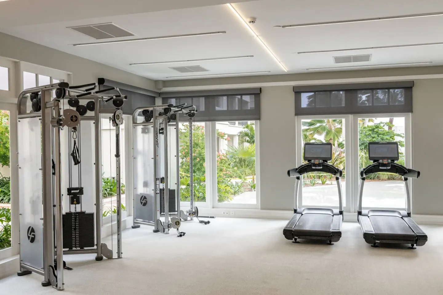 Fitness center with cable machines and treadmills at Curacao Marriott Beach Resort.