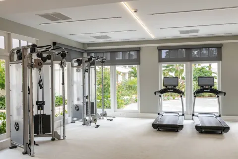 Fitness center with cable machines and treadmills at Curacao Marriott Beach Resort.