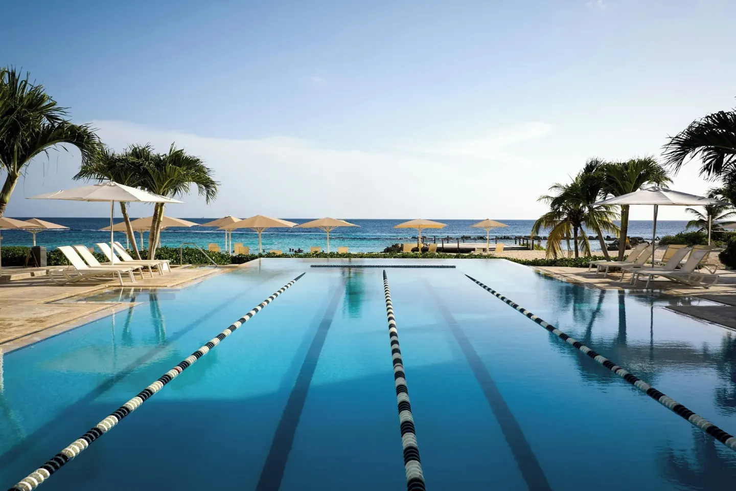 Lap pool facing the beach and ocean at Curacao Marriott Beach Resort.