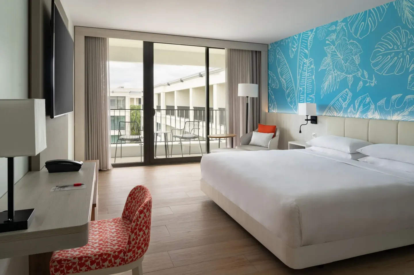 King guest room with balcony at Curacao Marriott Beach Resort.