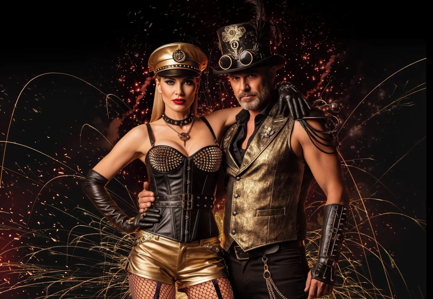 Steampunk-themed couple portrait at Desire Riviera Maya Resort.