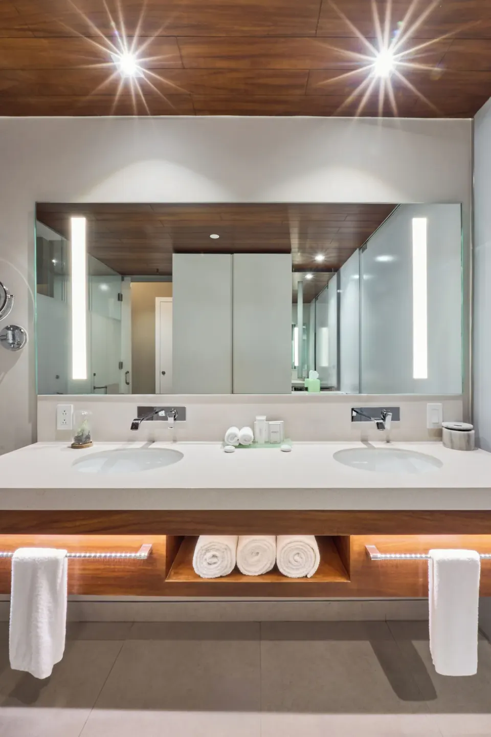 Wide bathroom vanity with twin sinks in a Premium Room at Devossion By Live Aqua Playa del Carmen.