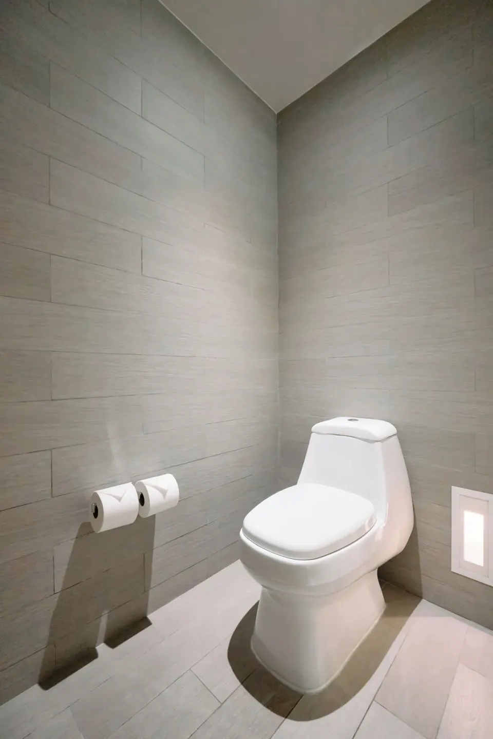 Separate toilet room with gray tile walls in a Premium Room at Devossion By Live Aqua Playa del Carmen.