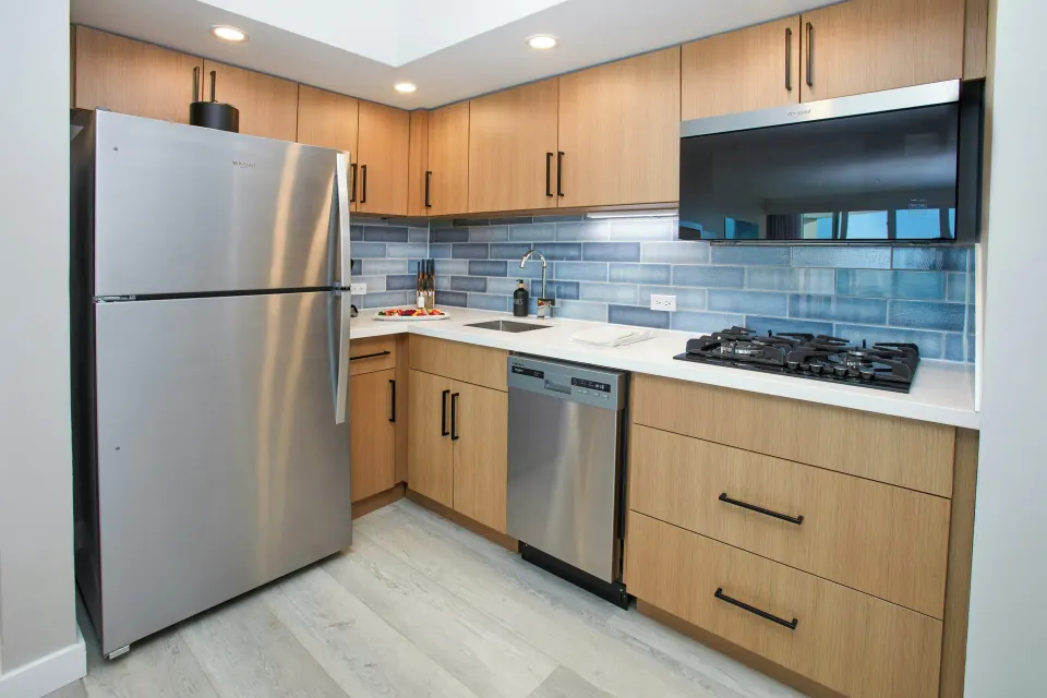 Studio Suite kitchen with full-size refrigerator at Divi Aruba Phoenix Beach Resort.