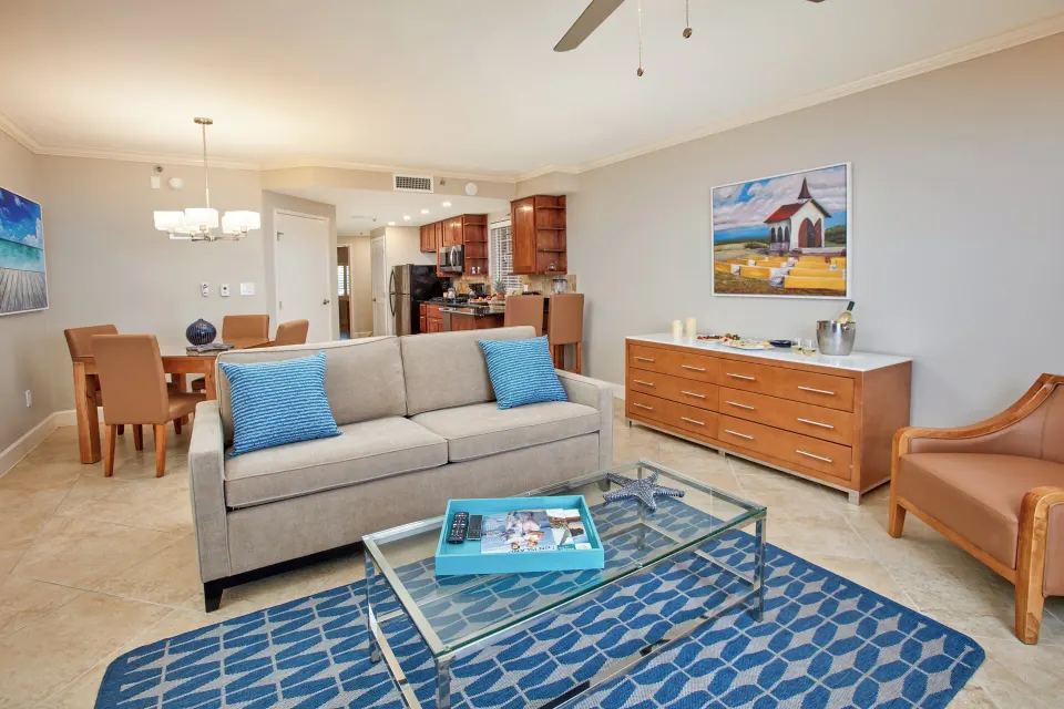 Golf Villa 1 Bedroom Suite living and dining area at Divi Village Golf & Beach Resort.