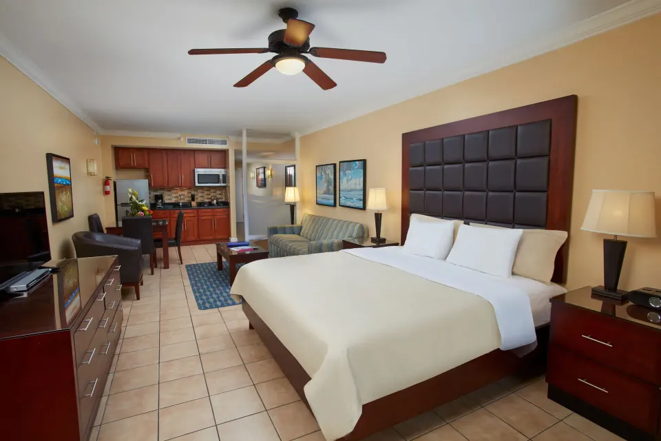 Studio Suite with king bed and kitchenette at Divi Village Golf & Beach Resort.