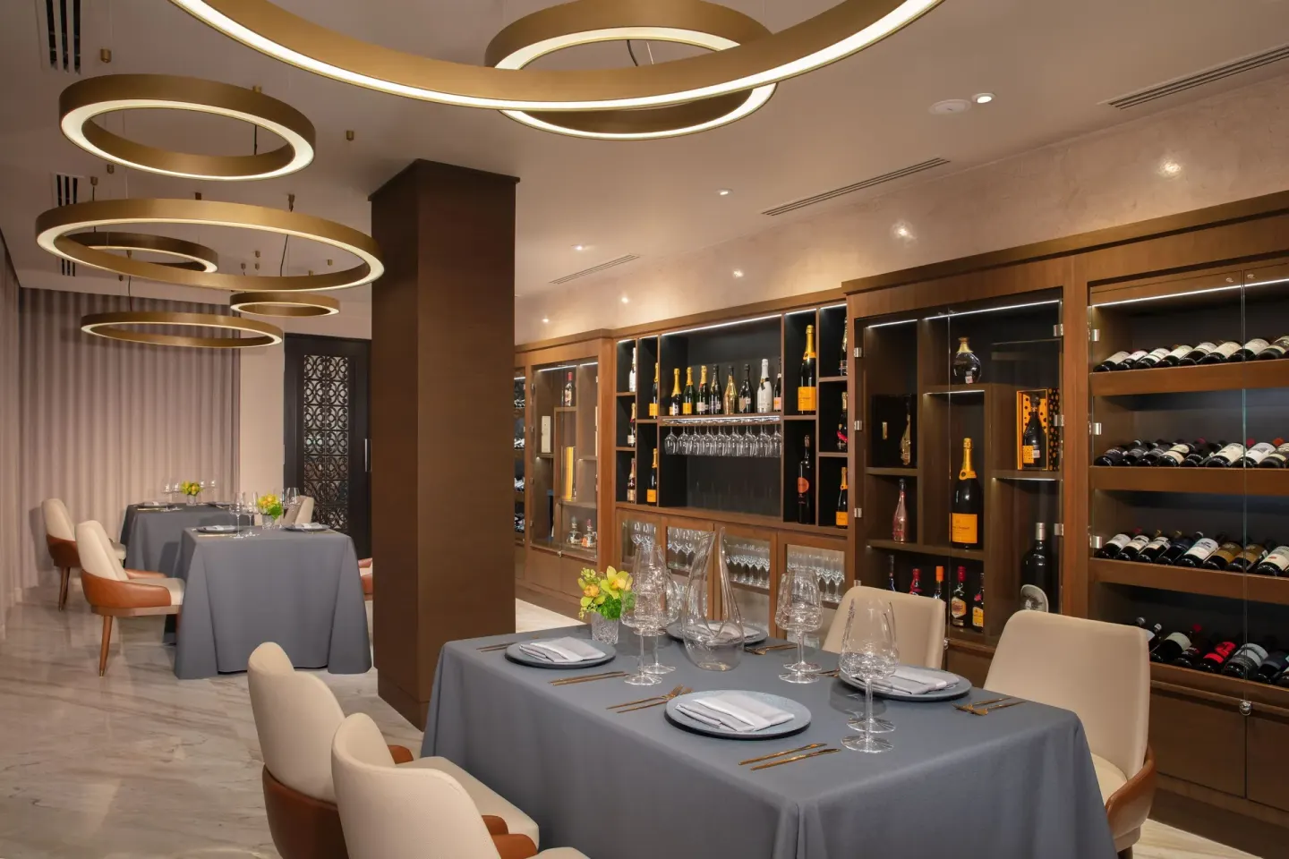 Private dining area with wine cabinets at Dreams Riviera Cancun Resort & Spa.