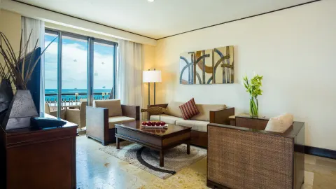 premium Ocean Front Master Suite living room at Dreams Riviera Cancun Resort & Spa.