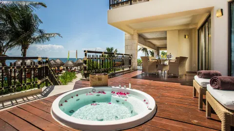 Presidential suite terrace with plunge tub at Dreams Riviera Cancun Resort & Spa.