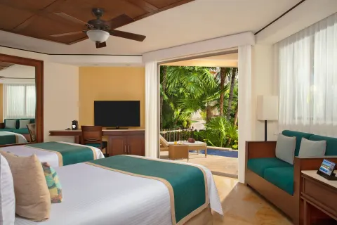 premium room with two beds and terrace plunge pool at Dreams Riviera Cancun Resort & Spa.