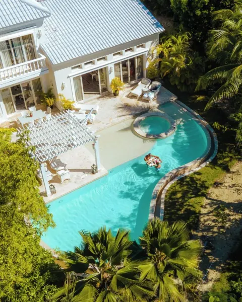 Aerial view of a villa terrace and private pool at Eden Roc Cap Cana.