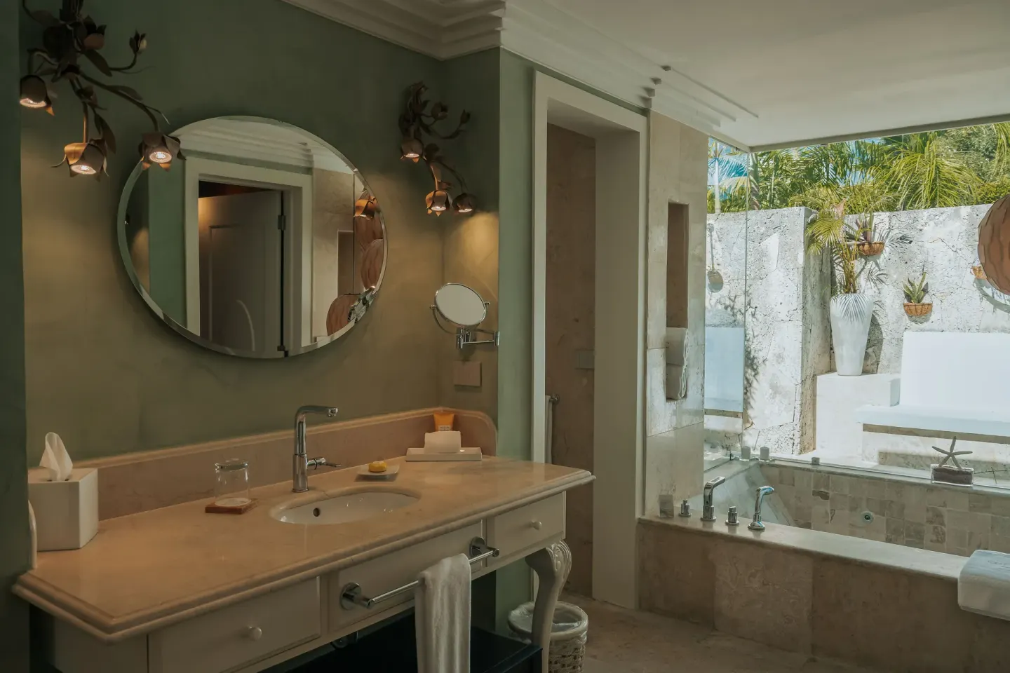 Luxury Pool Junior Suite bathroom with vanity and soaking tub at Eden Roc Cap Cana.