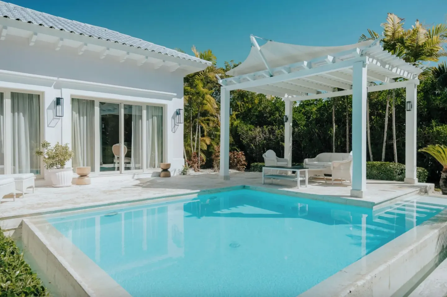 Private pool terrace outside a Luxury Pool Junior Suite at Eden Roc Cap Cana.