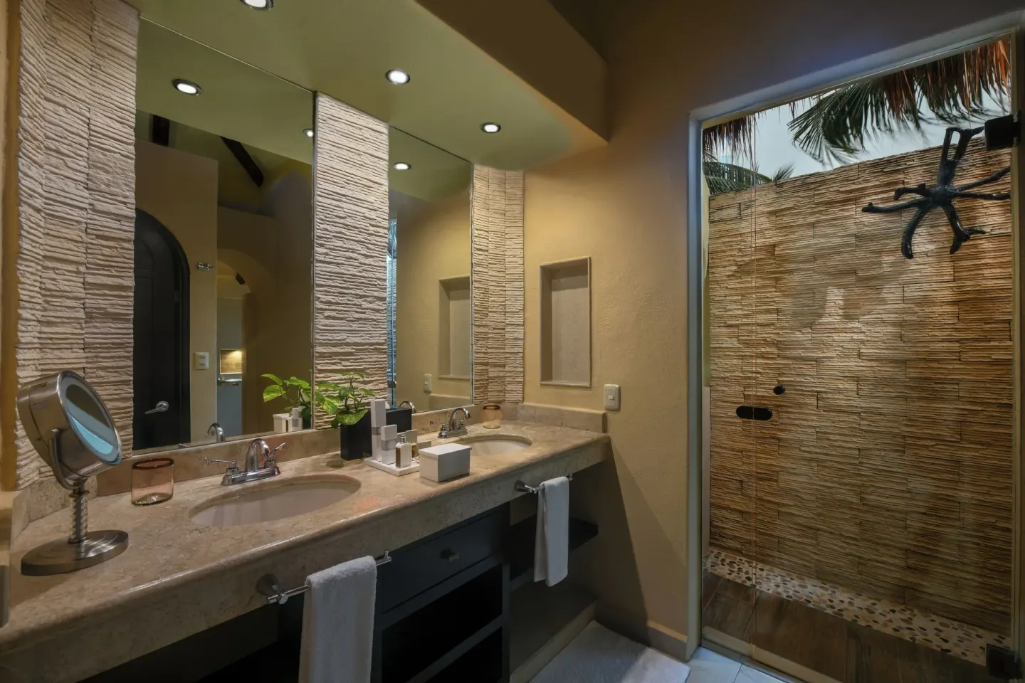 Casita Suite bathroom vanity and outdoor shower at El Dorado Casitas Royale.