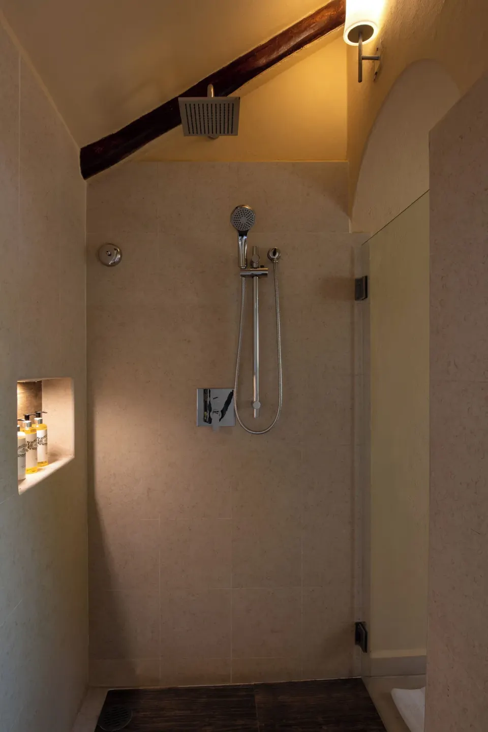 Casita Suite indoor shower with handheld fixture at El Dorado Casitas Royale.