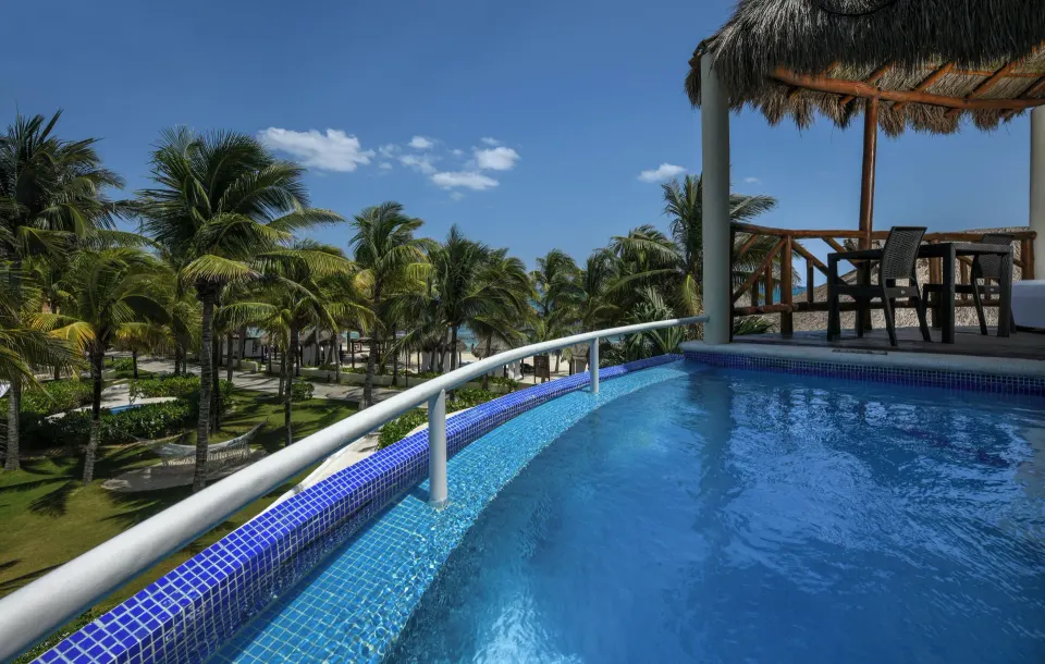 Private Pool Casita Suite balcony pool overlooking palms at El Dorado Casitas Royale.