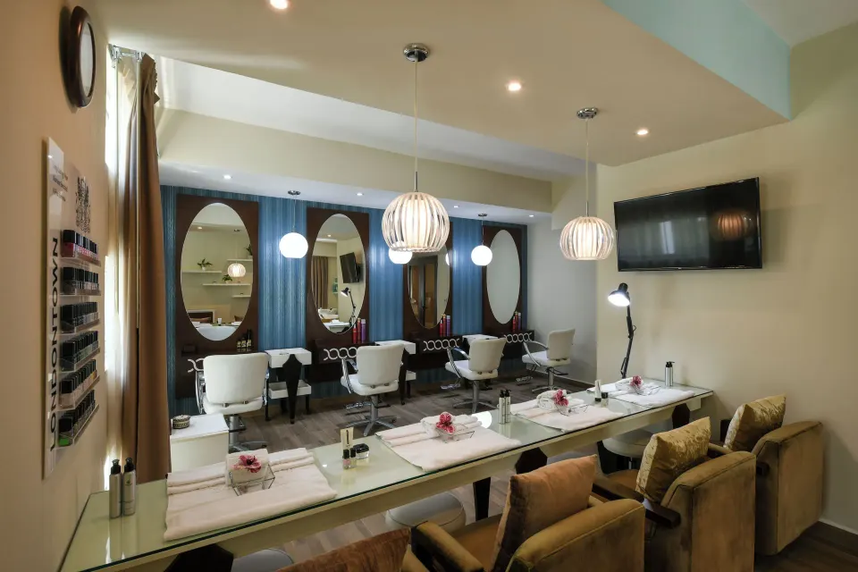 Salon manicure and styling stations at El Dorado Maroma Cenote, Underground Expedition.
