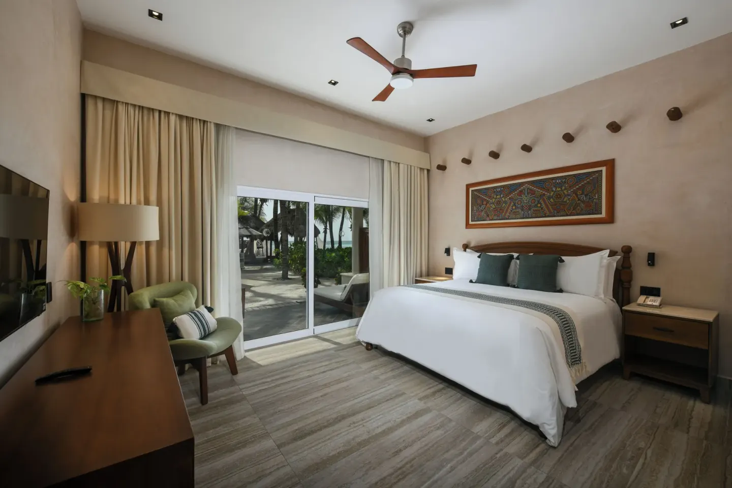 Royal Retreat Mi Hotelito Beachfront Suite bedroom at El Dorado Maroma Cenote, Underground Expedition.