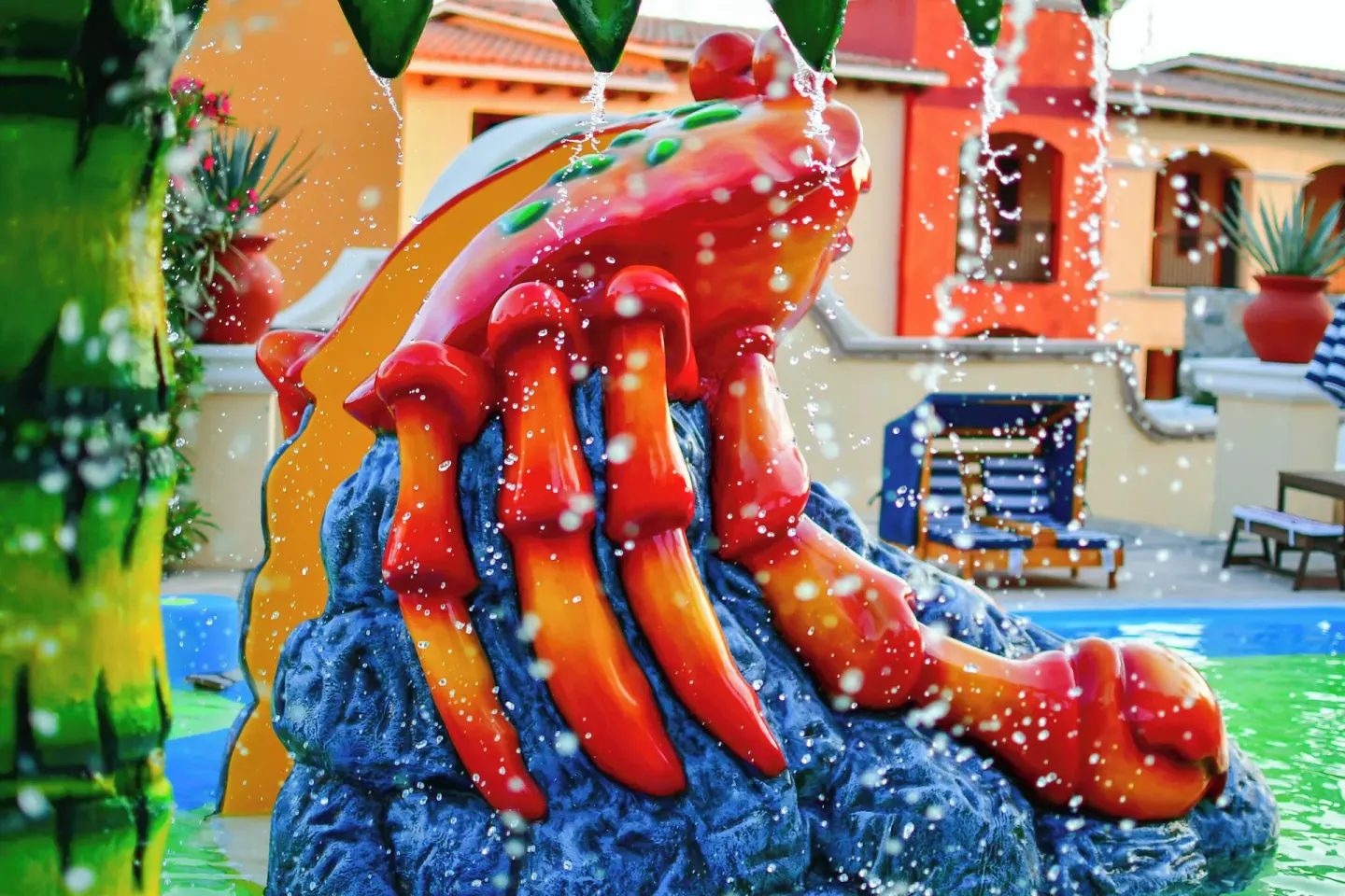 Close-up of a crab-shaped water slide at El Encanto at Hacienda Encantada.
