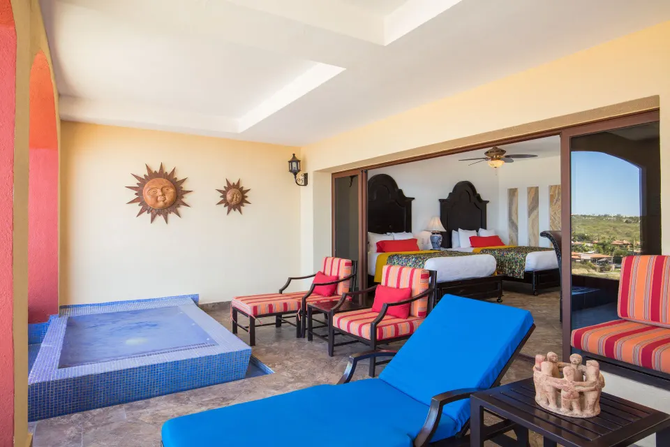 Luxury Suite private pool terrace with loungers at El Encanto at Hacienda Encantada.