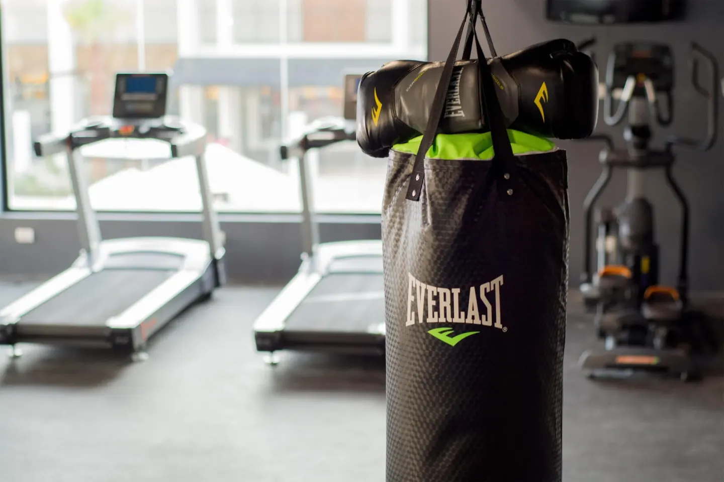 Fitness room punching bag and treadmills at Emotions by Hodelpa Puerto Plata.