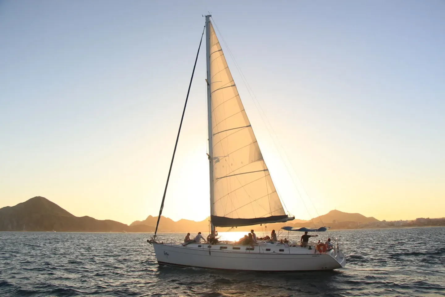 Sailboat on the water at sunset near Esperanza.