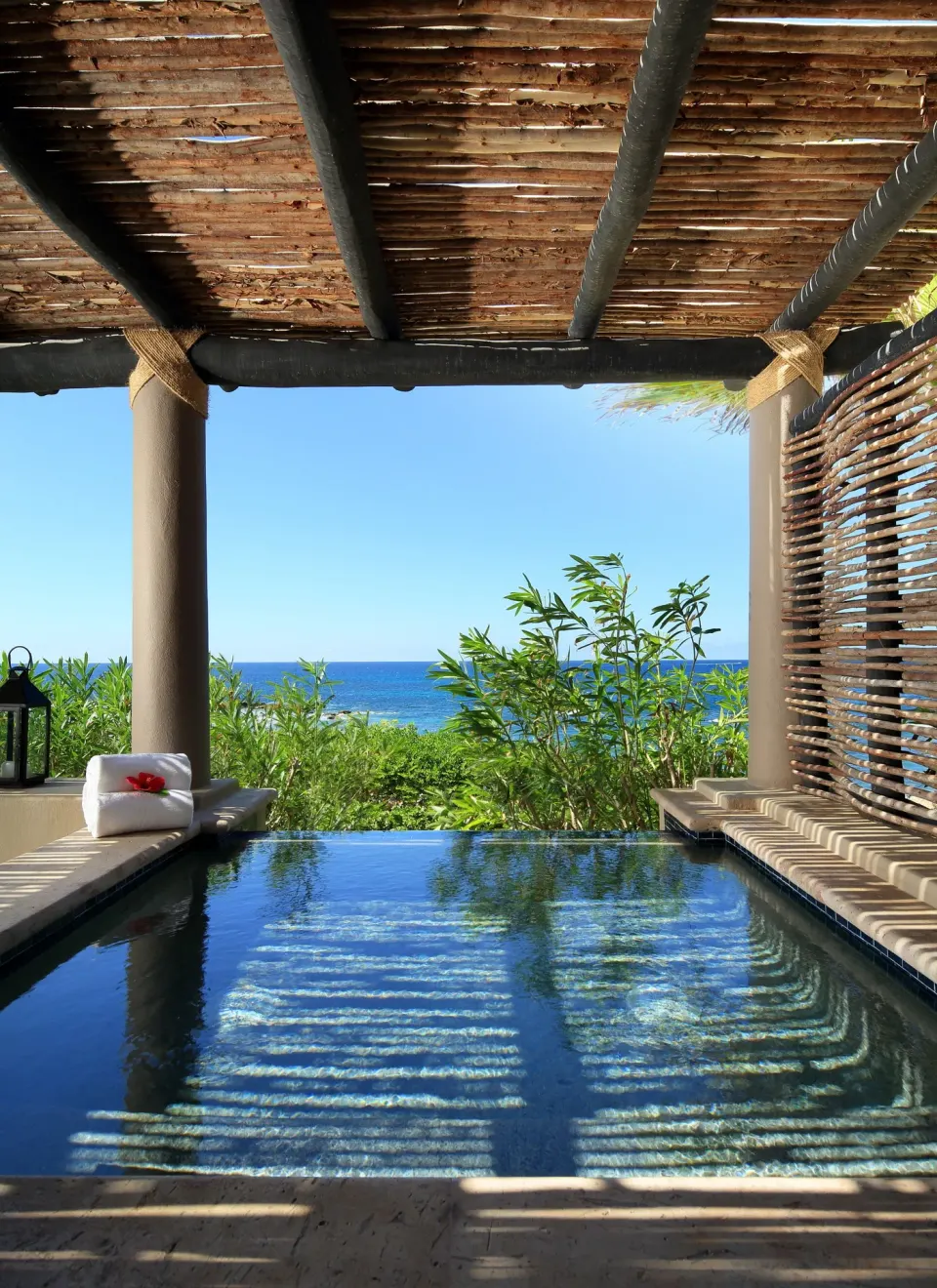 Oceanfront spa casita private plunge pool facing the sea at Esperanza.