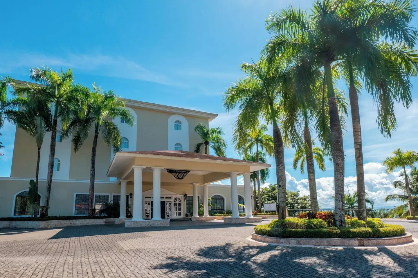 Palm-lined arrival driveway at Eurostars Grand Cayacoa.