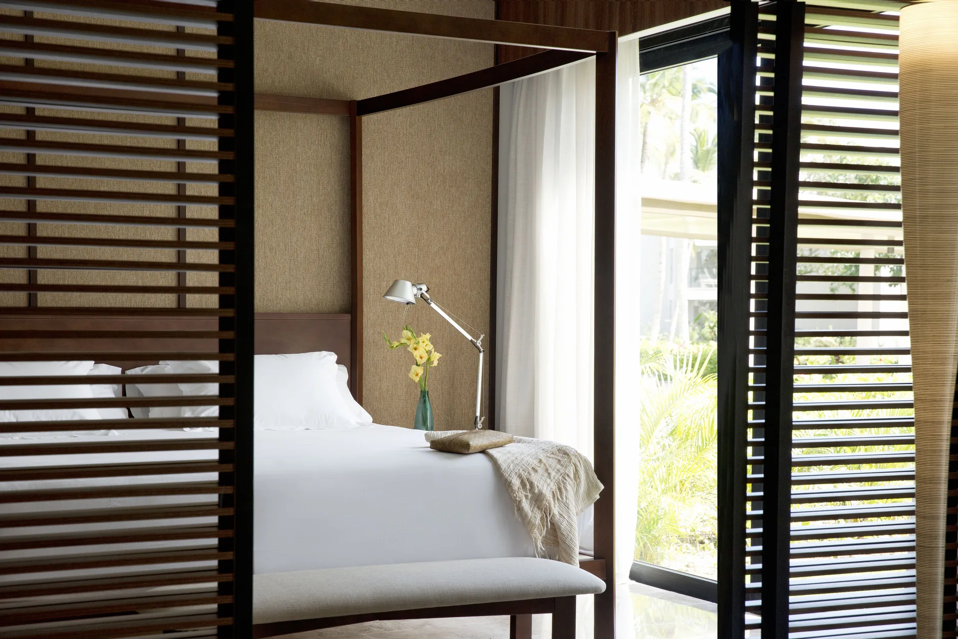 Excellence El Carmen bed with louvered screens at Excellence El Carmen.