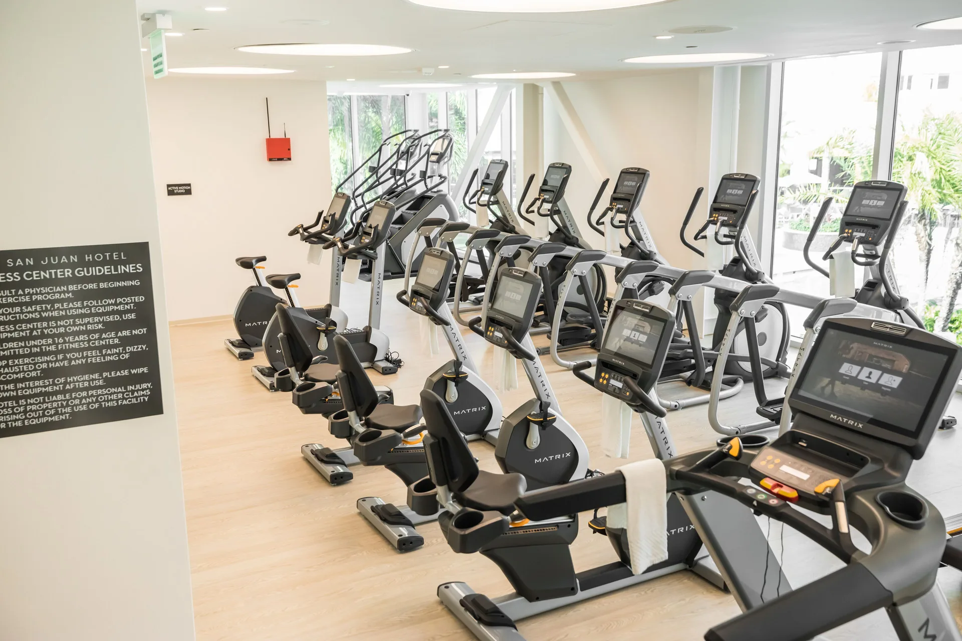 Cardio machines and fitness guidelines sign in the gym at Fairmont El San Juan.