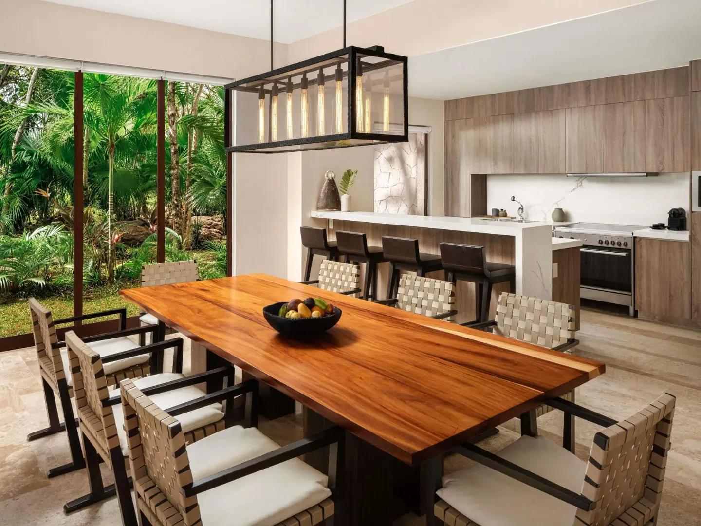 Garden villa dining area and kitchen at Fairmont Heritage Place Mayakoba.