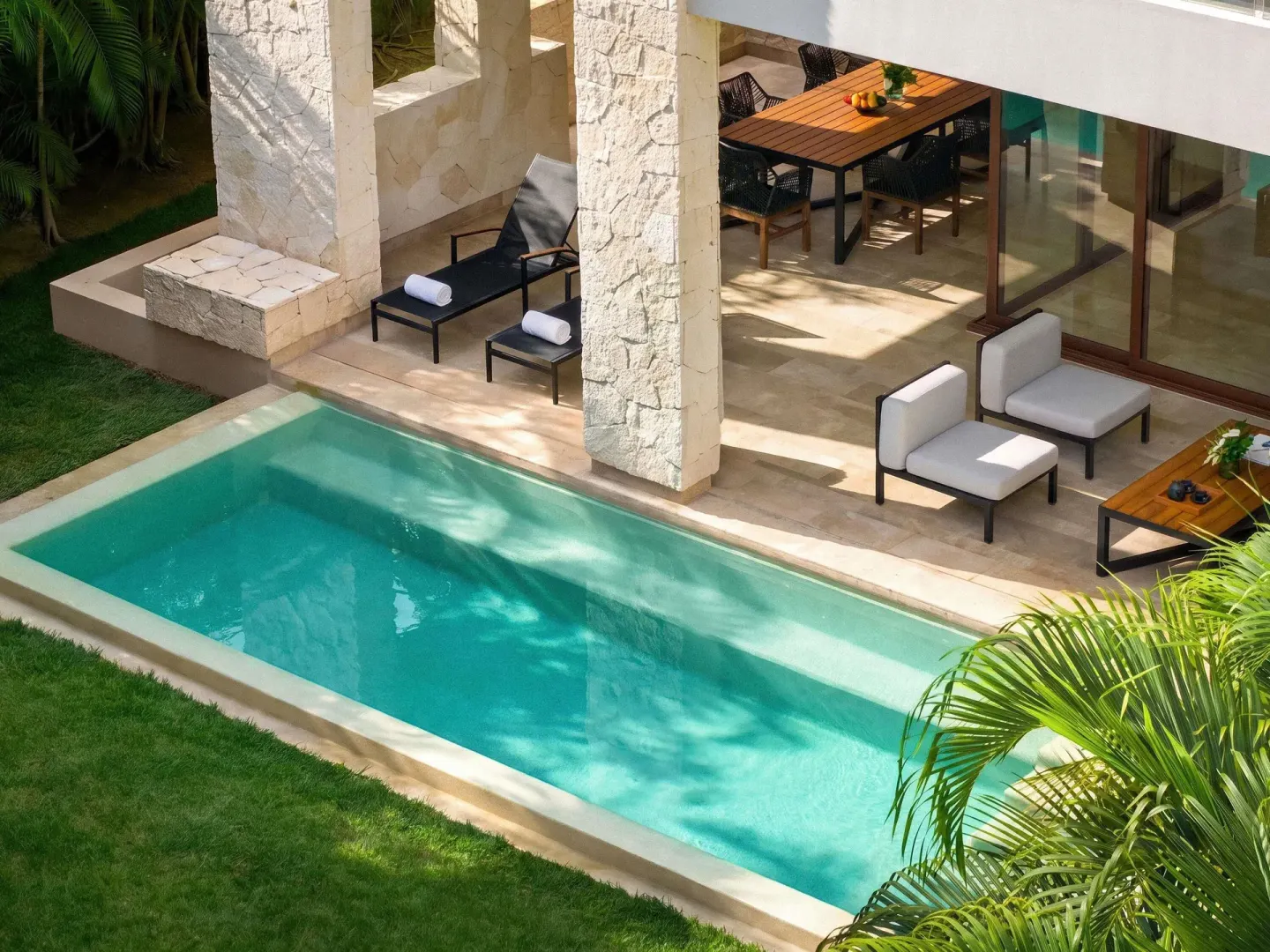 Private pool and patio of a garden villa at Fairmont Heritage Place Mayakoba.