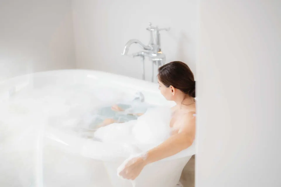 Bambu Suite soaking tub with bubble bath at Fairmont Mayakoba.