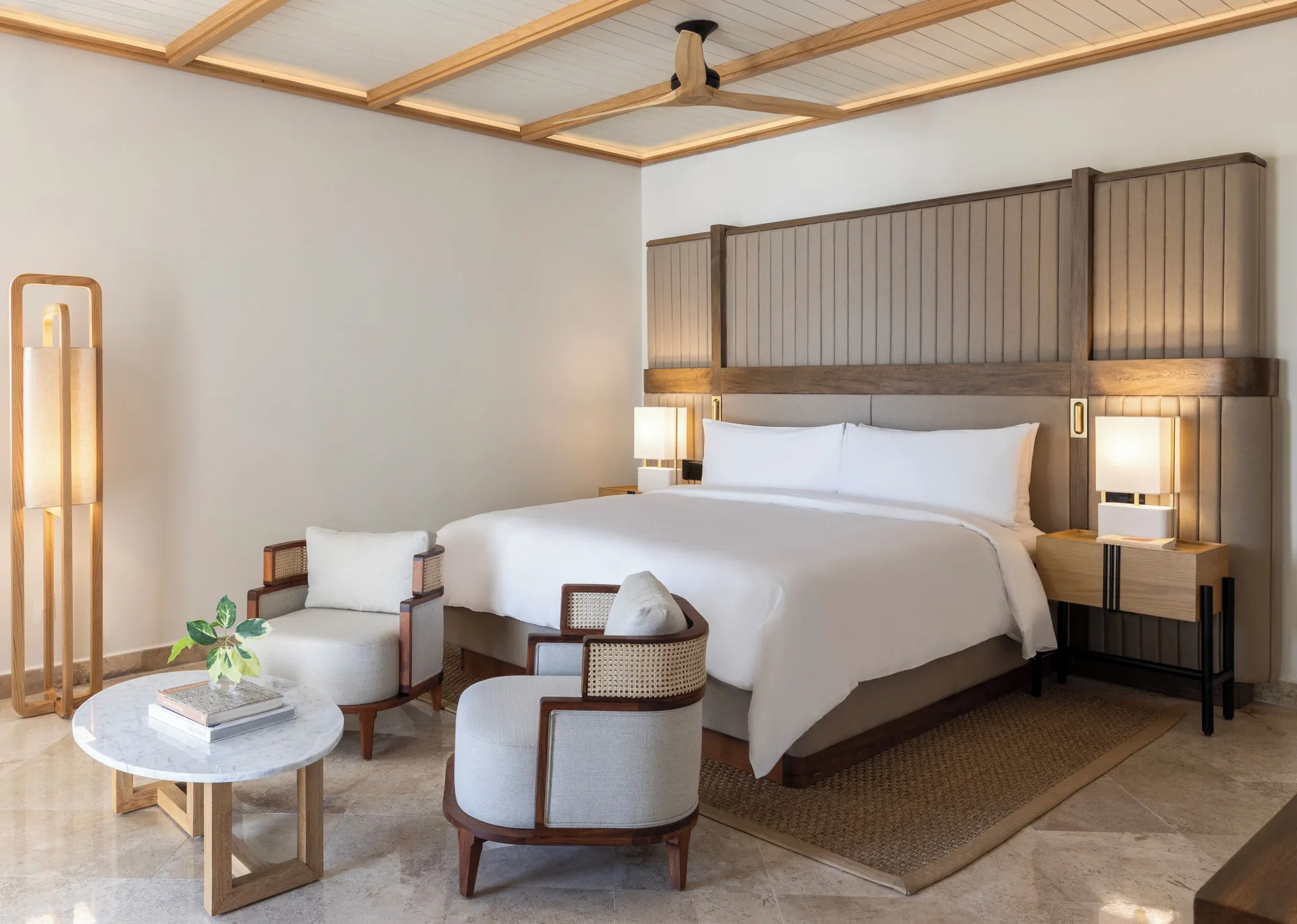 Casita Suite Beachfront at Fairmont Mayakoba with king bed, modern décor, and direct beachfront access on the Riviera Maya.