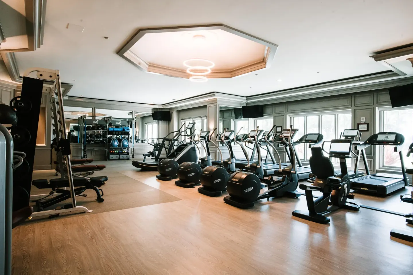 Fitness center with treadmills, bikes, and weight equipment at Fairmont Orchid.