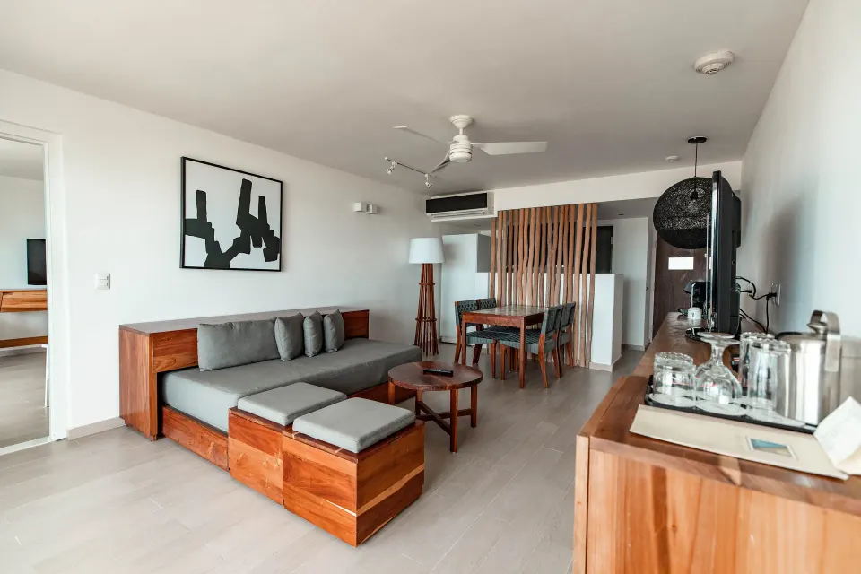Honeymoon Suite living and dining area at Fiesta Americana Cozumel.